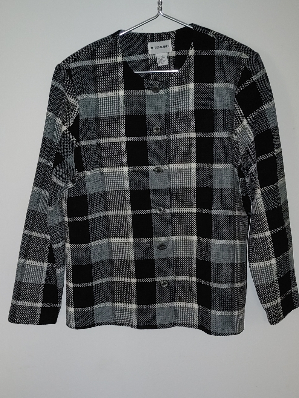 Alfred Dunner Black and Gray Plaid Button-Front Jacket